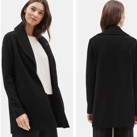Eileen Fisher Jackets & Blazers - Eileen Fisher Black Shawl Collar Open Jacket Textured Pockets Excellent Size L